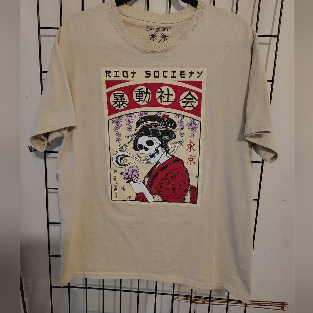 Riot Society Skeleton Geisha Girl with Flowers T Shirt